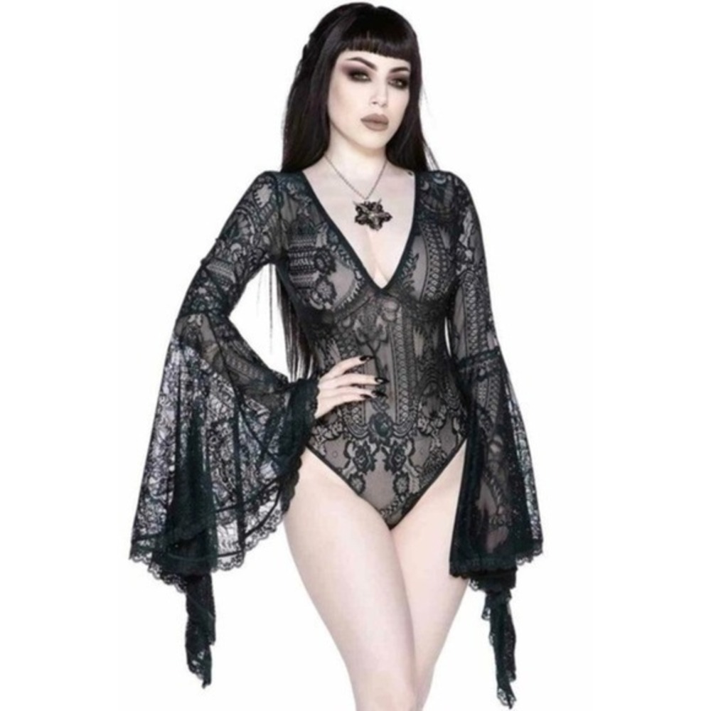 Killstar fatal attraction bodysuit dark green lace small Emerald goth romantic